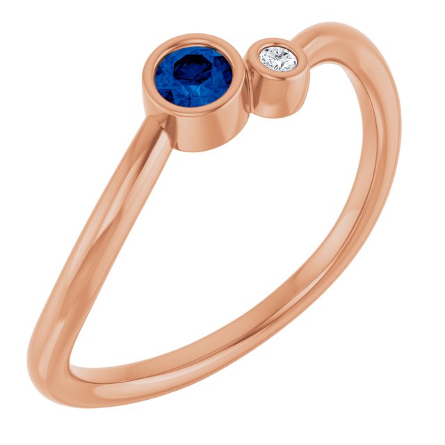 14K Rose 3 mm Natural Blue Sapphire & .015 CT Natural Diamond Ring